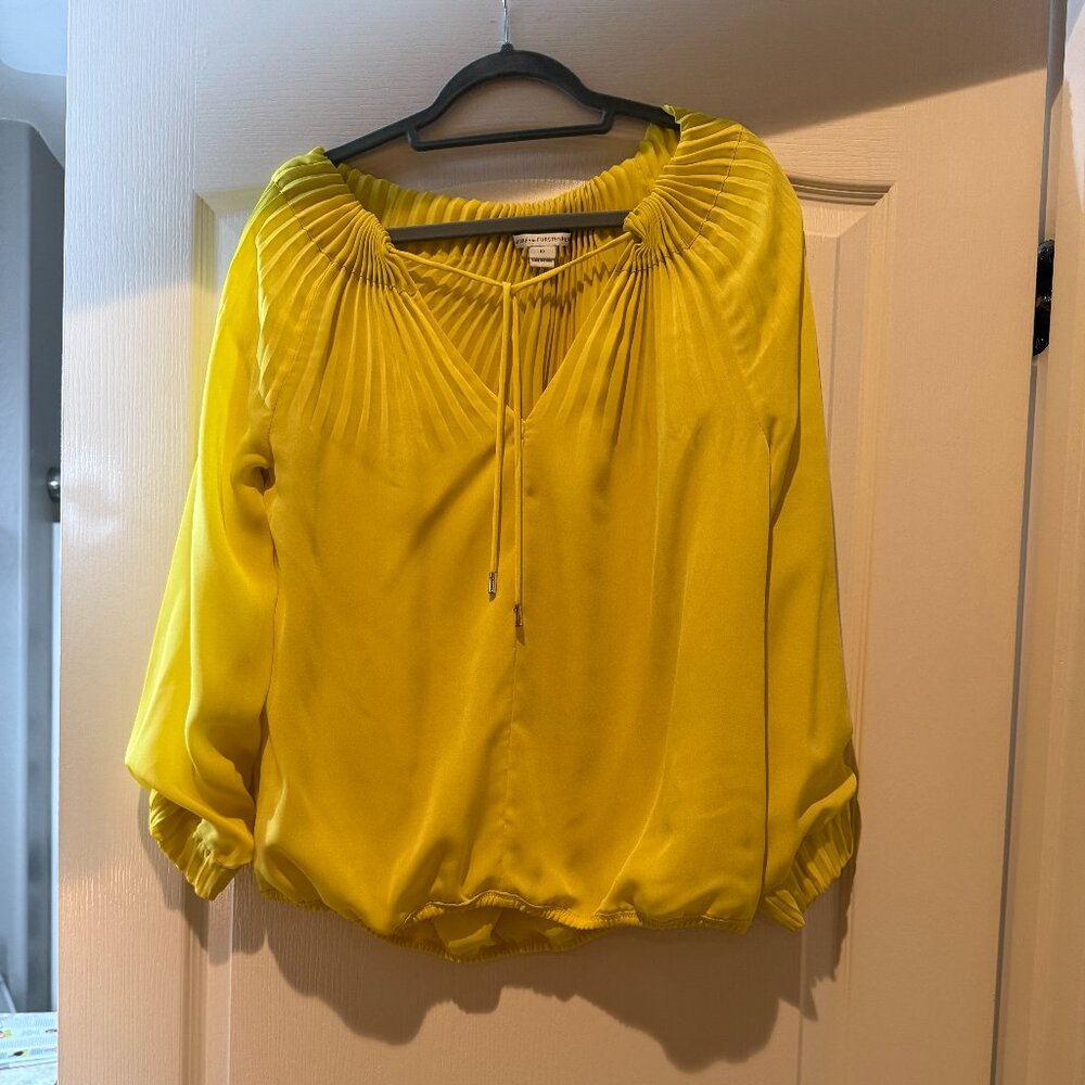 Diane von Furstenberg | Mikino Pleated Drawstring Blouse | Yellow | Size: 10